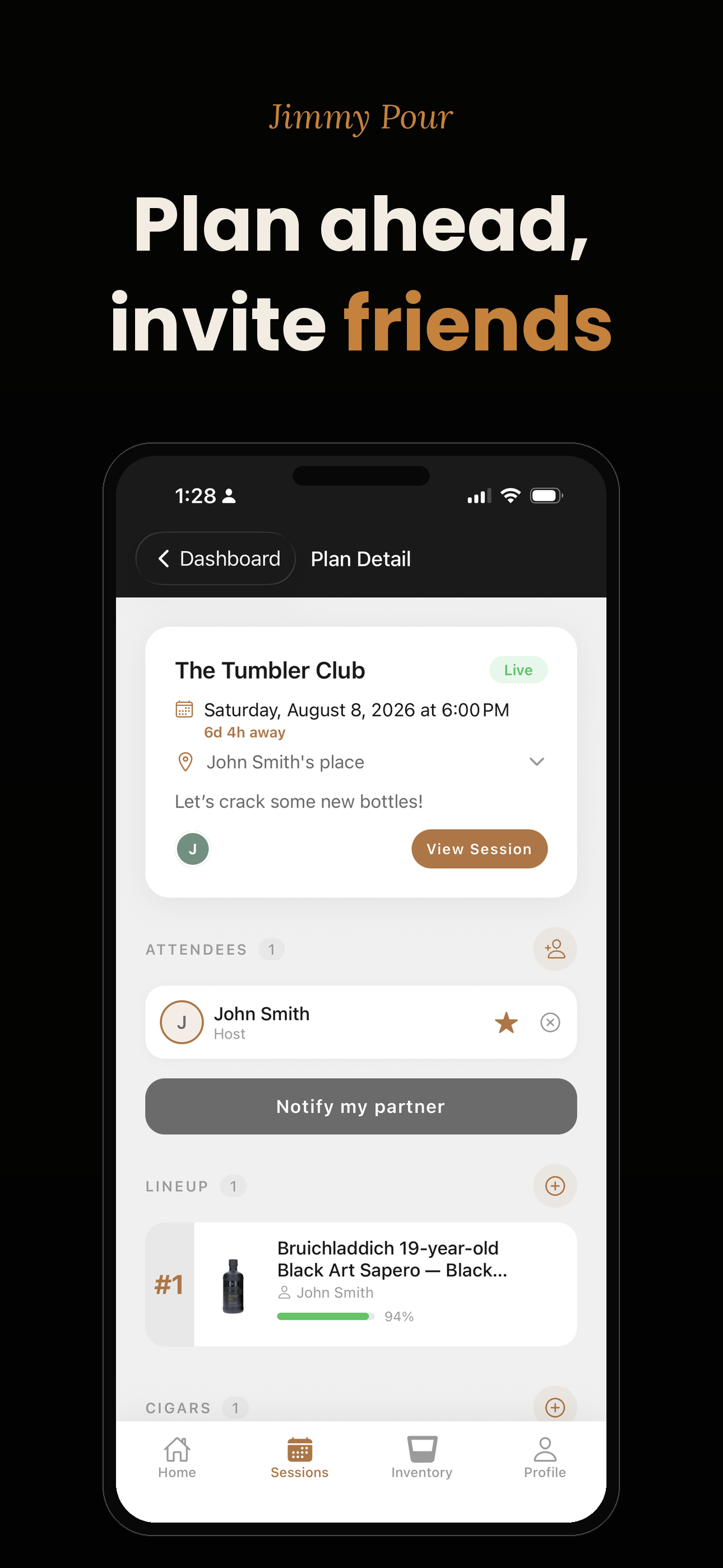 Plan ahead, invite friends: a plan for The Tumbler Club with the date, place, attendees and lineup